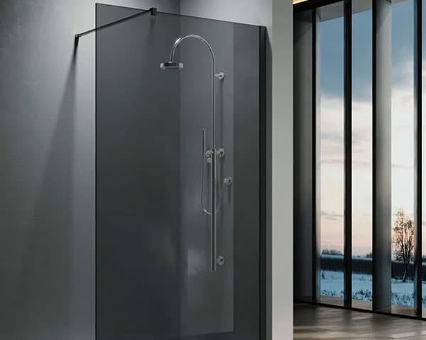 Grey tint glass feature panel in an interior