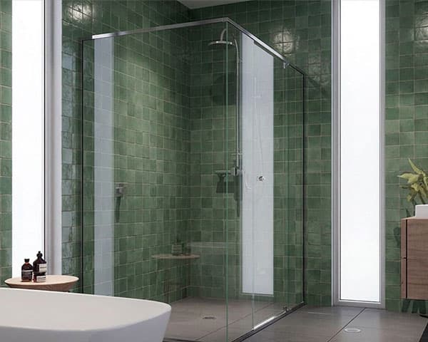 Semi-frameless shower screen in a modern bathroom