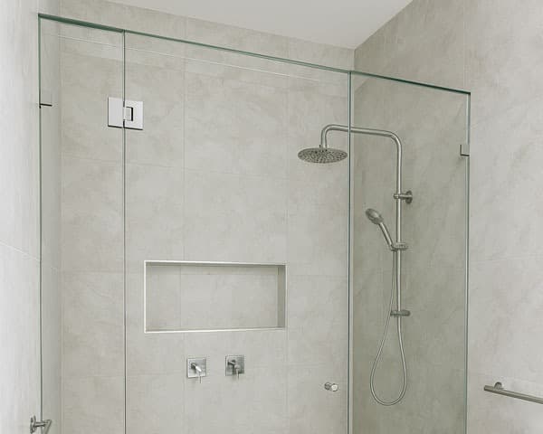 Frameless shower screen in a modern bathroom