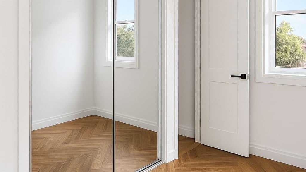 Built-in wardrobe with sliding glass or mirrored doors